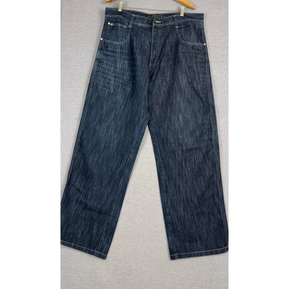 Southpole Vintage Y2K Baggy Wide Leg Jeans Dark Wash Denim Mens 38x32 FLAW